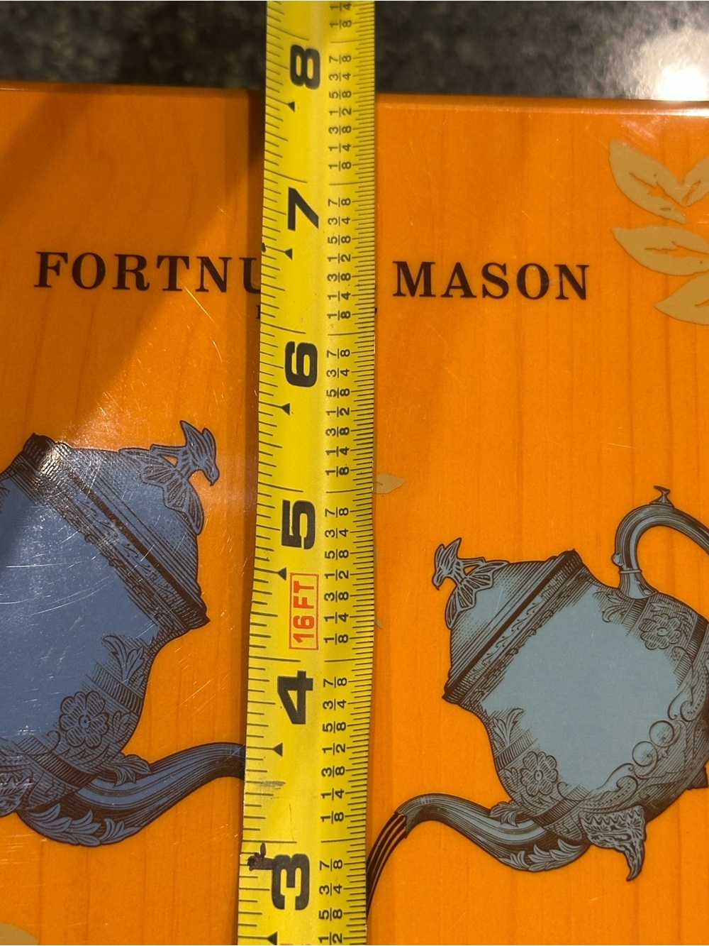 FORTNUM & MASON lacquered wood Tea Gift Box empty chest decor blue teapot cup - Picture 6 of 16